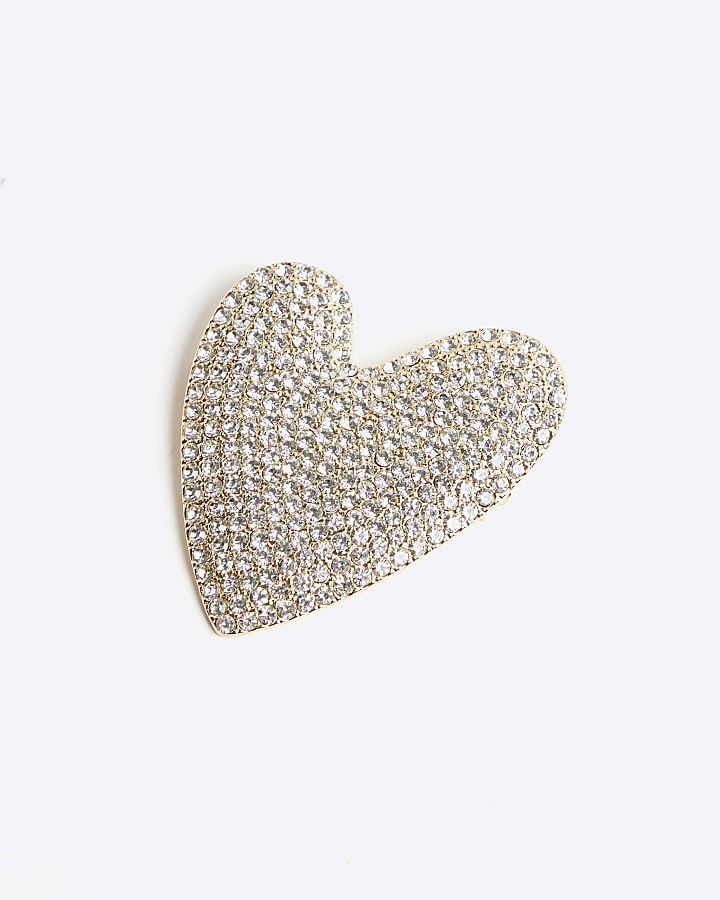 River Island Gold Diamante Paved Heart Brooch