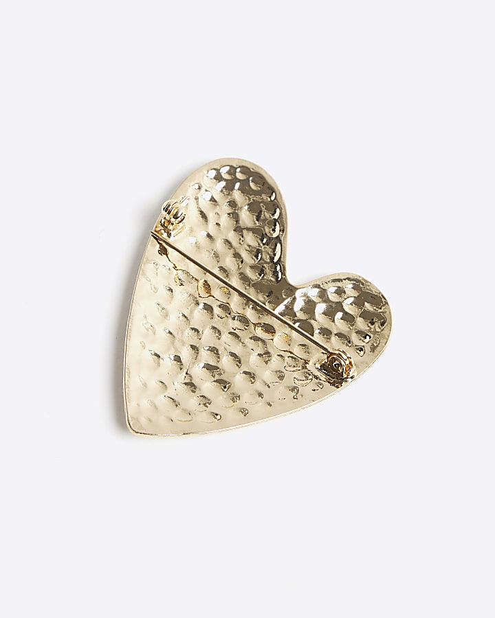 River Island Gold Diamante Paved Heart Brooch