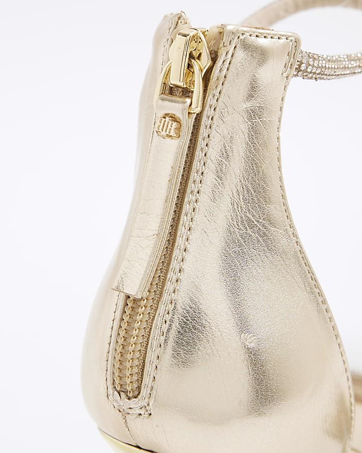river island Gold Diamante Strappy Heeled Sandals