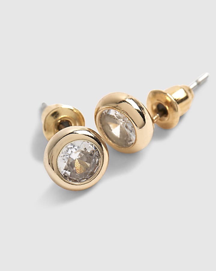 river island Gold Diamante Stud Earrings