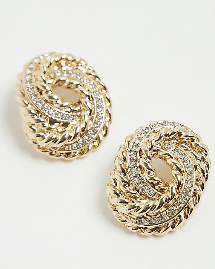 River Island Gold Diamante Twist Studs