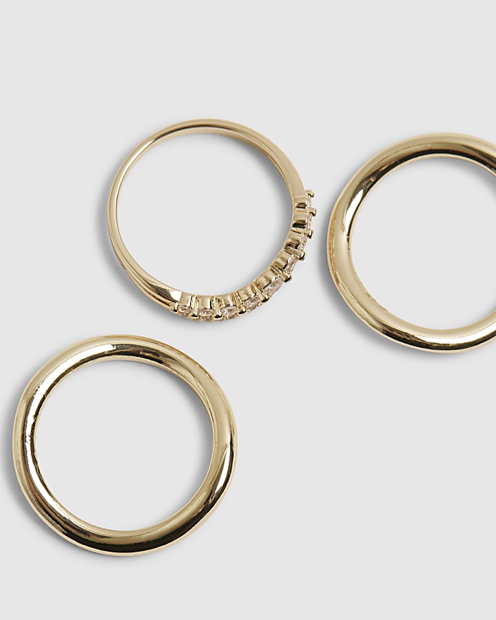 river island Gold Diamante Wave Rings 3 Pack