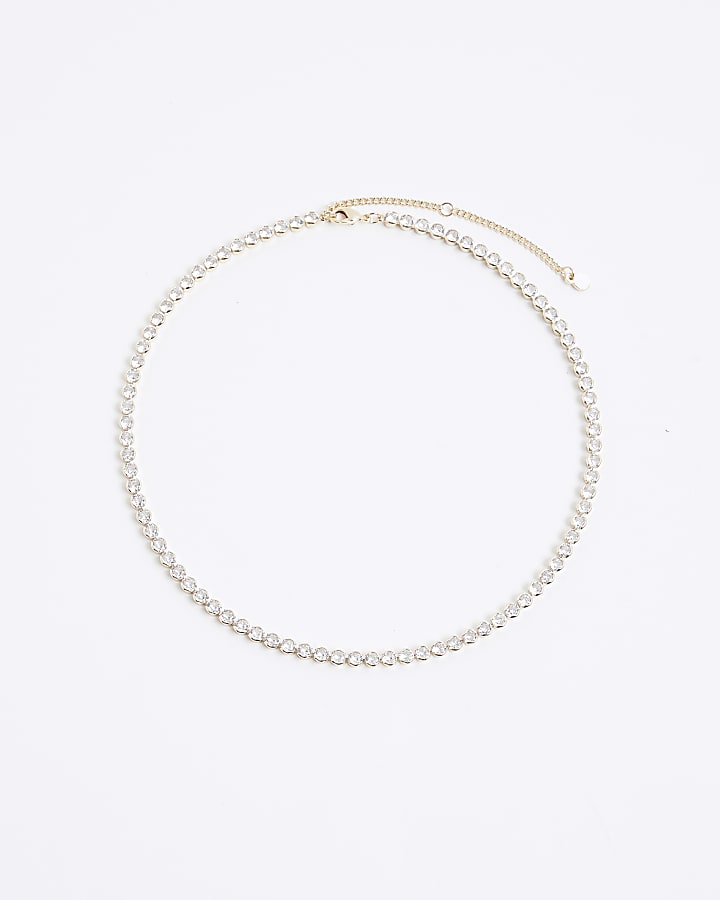 River Island Gold Diamond Simulant Tennis Necklace
