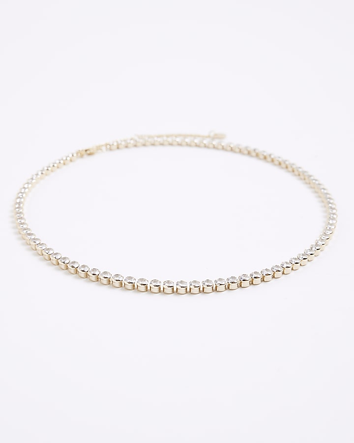 River Island Gold Diamond Simulant Tennis Necklace