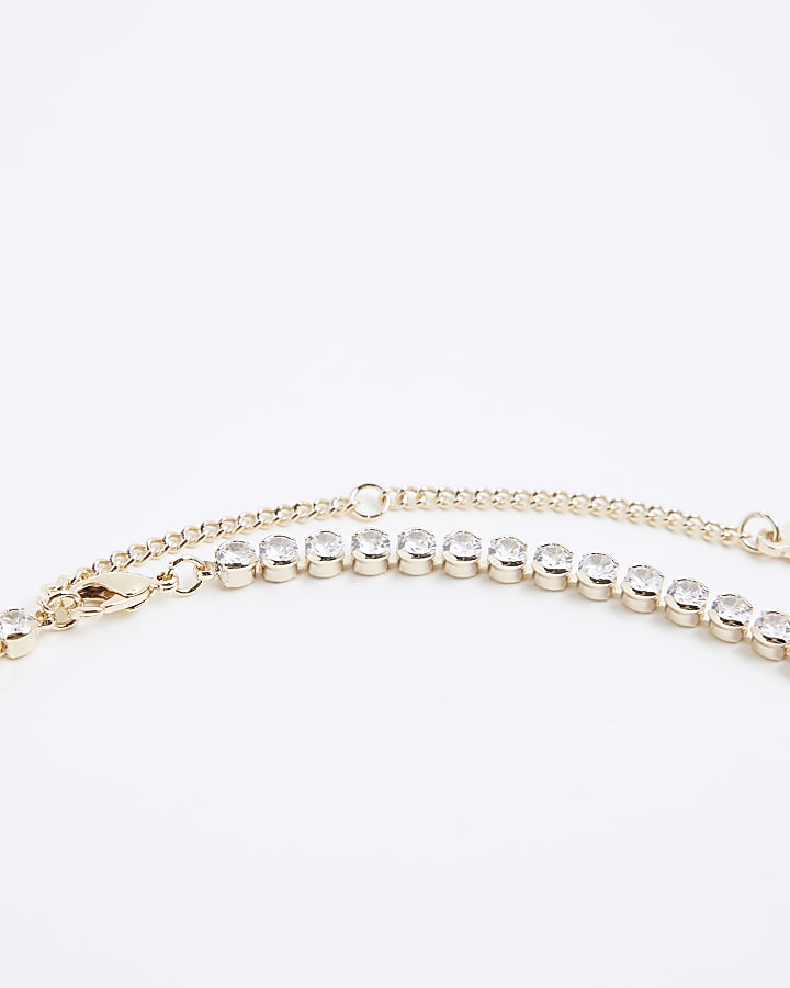 River Island Gold Diamond Simulant Tennis Necklace