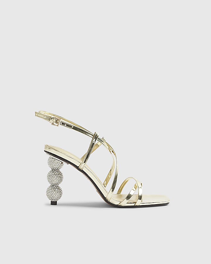 River Island Gold Discoball Heeled Sandals
