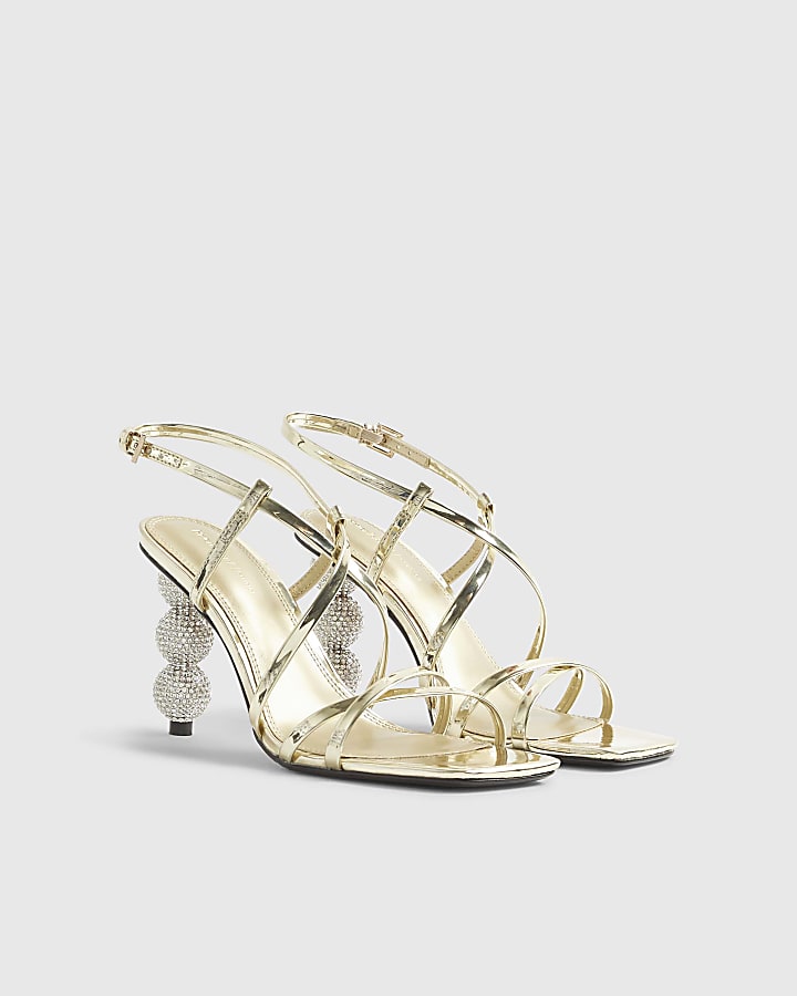 River Island Gold Discoball Heeled Sandals