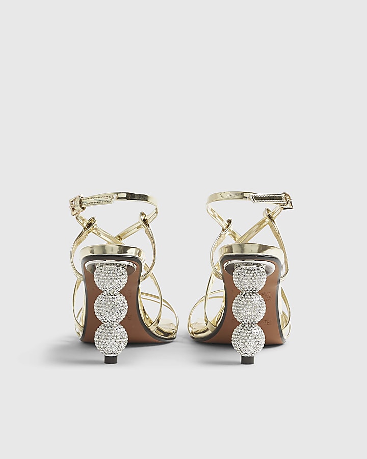 River Island Gold Discoball Heeled Sandals