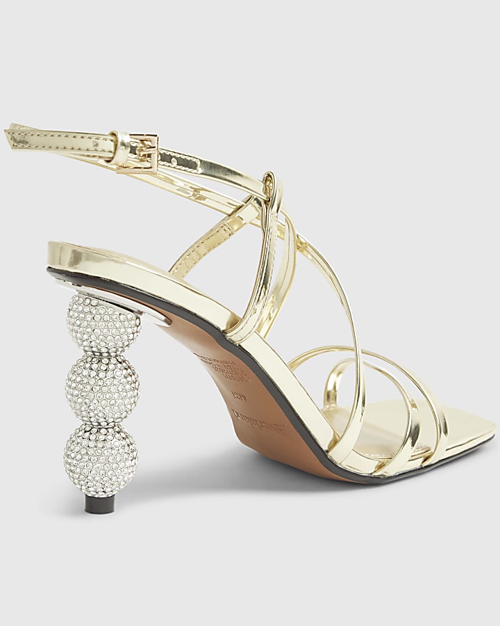 river island Gold Discoball Heeled Sandals