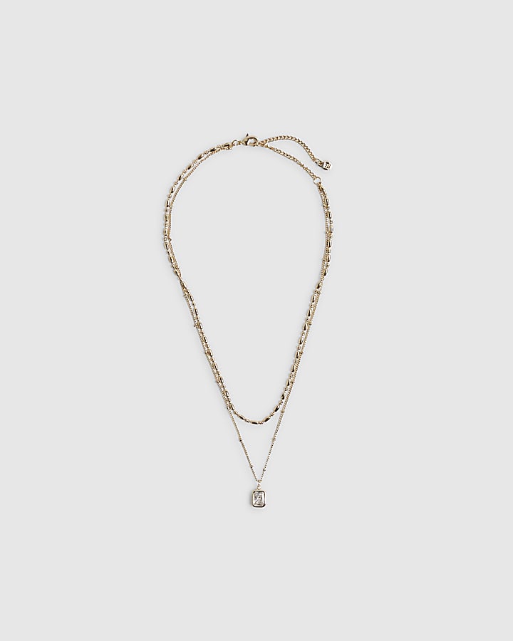 River Island Gold Double Row Pendant Necklace