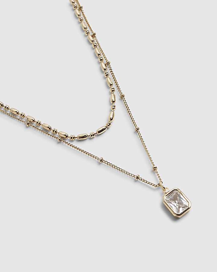 River Island Gold Double Row Pendant Necklace