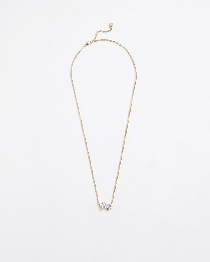 River Island Gold Double Stone Ditsy Necklace