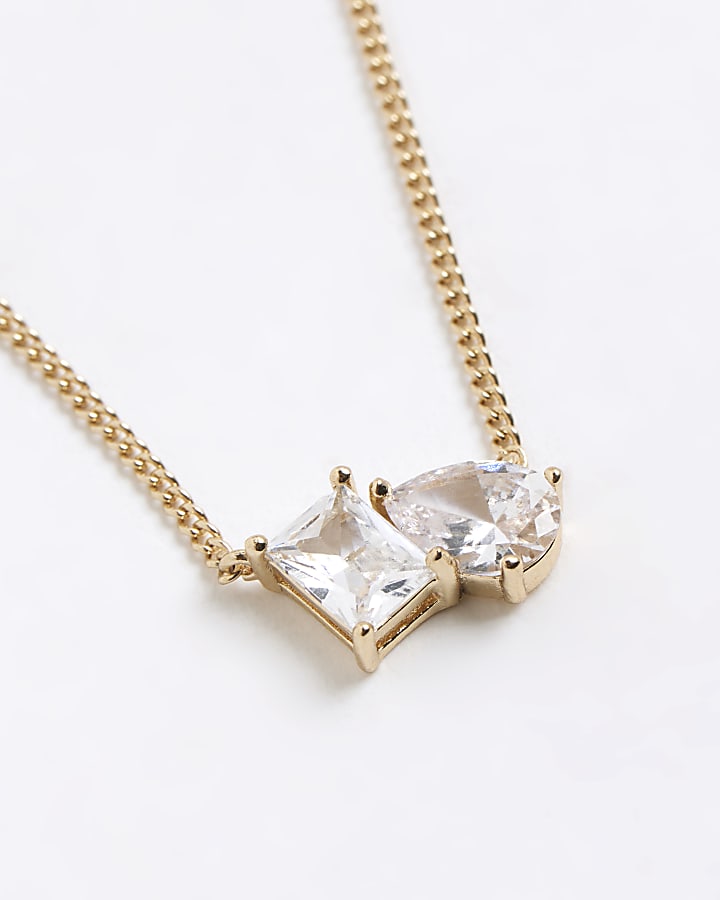 River Island Gold Double Stone Ditsy Necklace