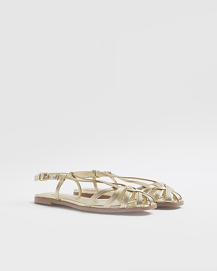 River Island Gold Faux Leather Caged Sandals