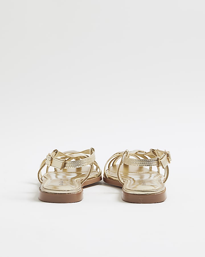 River Island Gold Faux Leather Caged Sandals