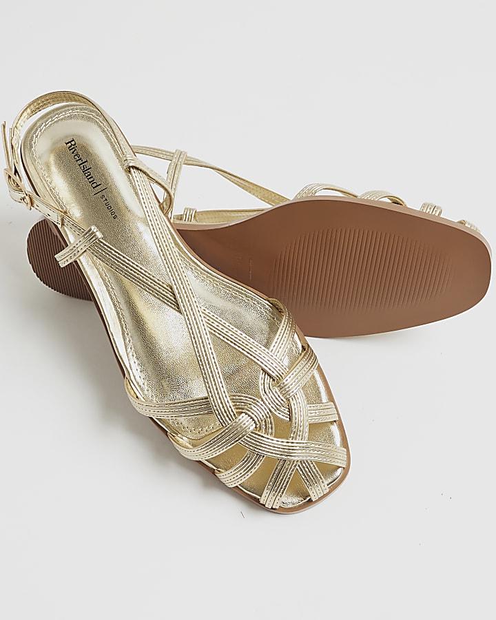 River Island Gold Faux Leather Caged Sandals