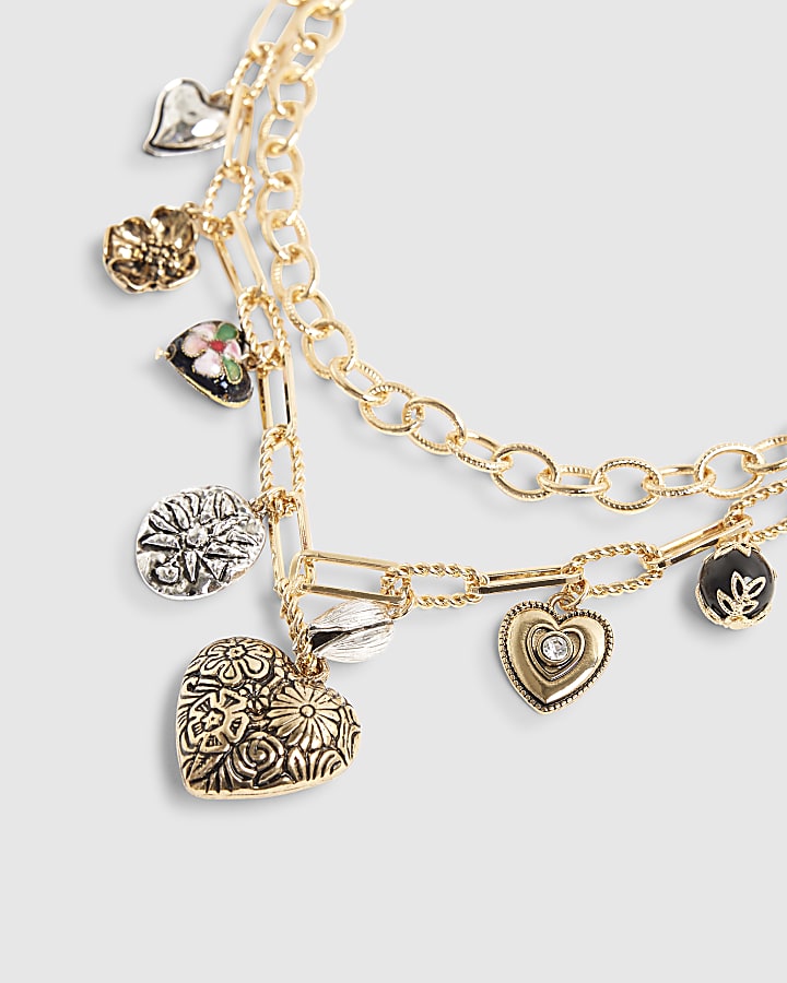 River Island Gold Flower And Heart Collar Necklace