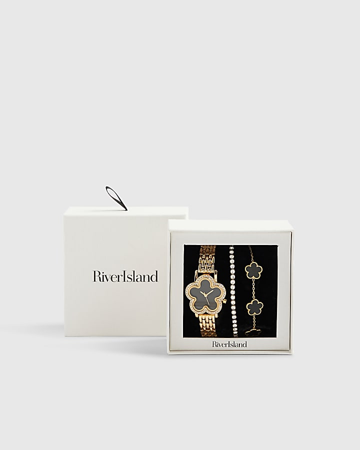 River Island Gold Flower Face Watch Bracelets Set