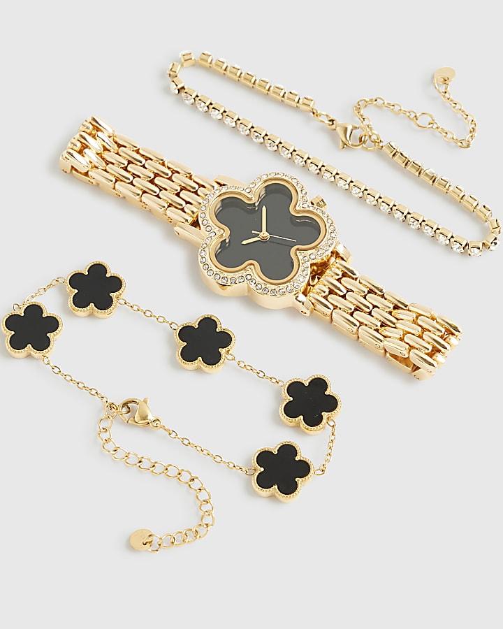 River Island Gold Flower Face Watch Bracelets Set