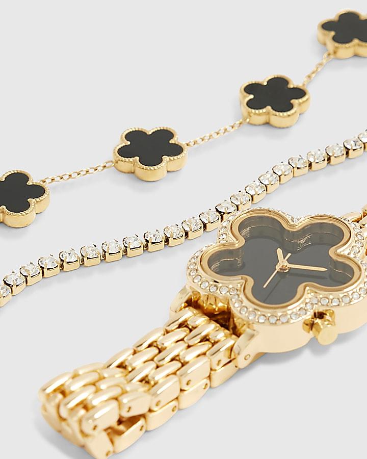 river island Gold Flower Face Watch Bracelets Set