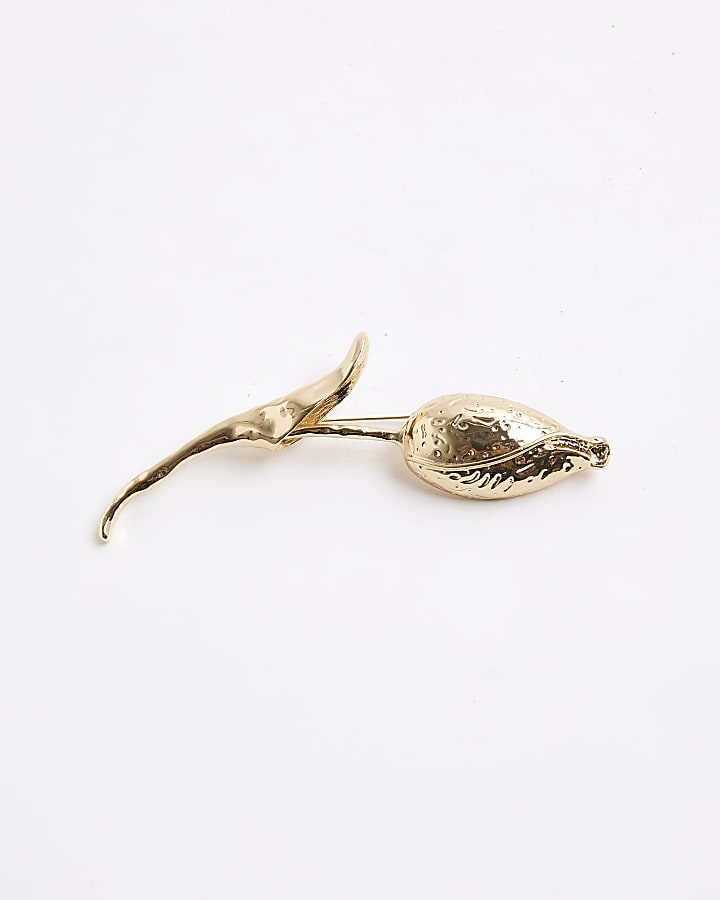 River Island Gold Flower Stem Brooch