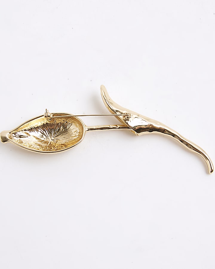 River Island Gold Flower Stem Brooch