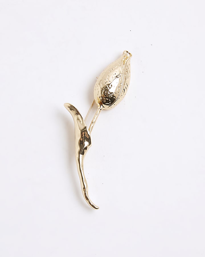 River Island Gold Flower Stem Brooch