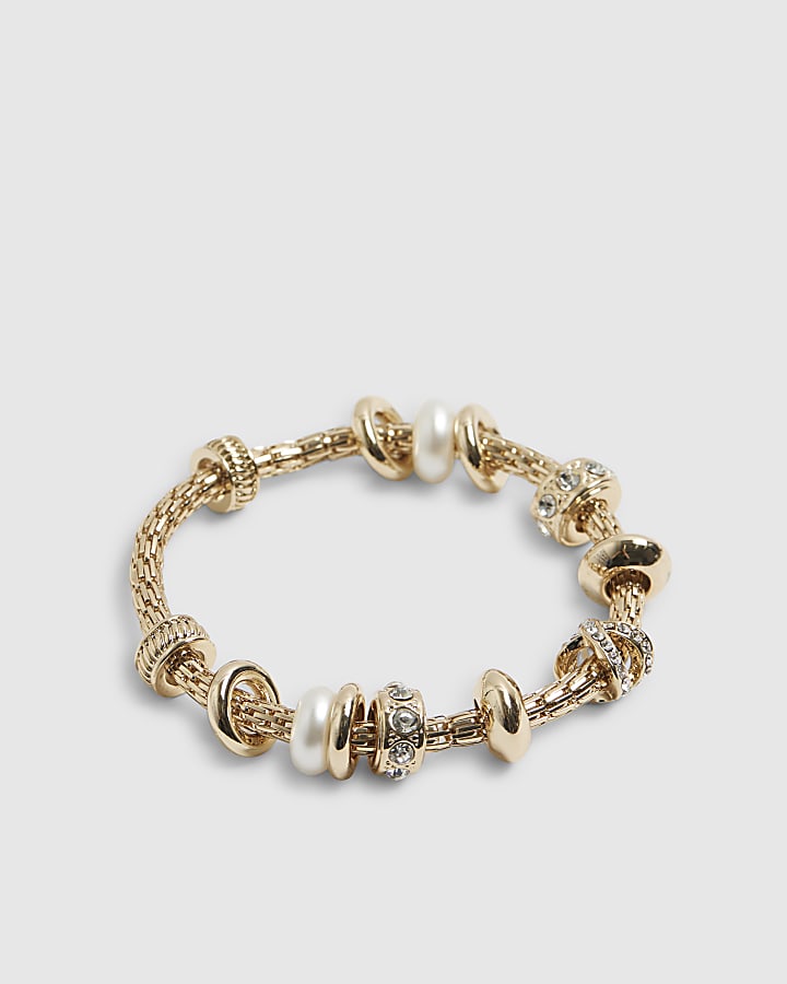 River Island Gold Hammered Link Stretch Bracelet