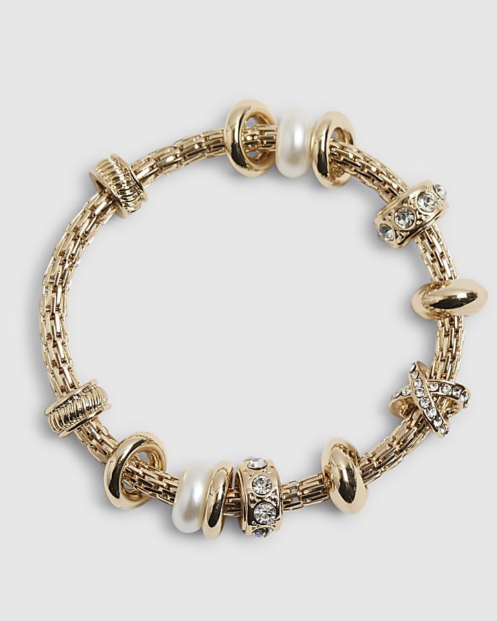 River Island Gold Hammered Link Stretch Bracelet