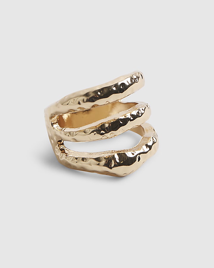 River Island Gold Hammered Tiered Ring