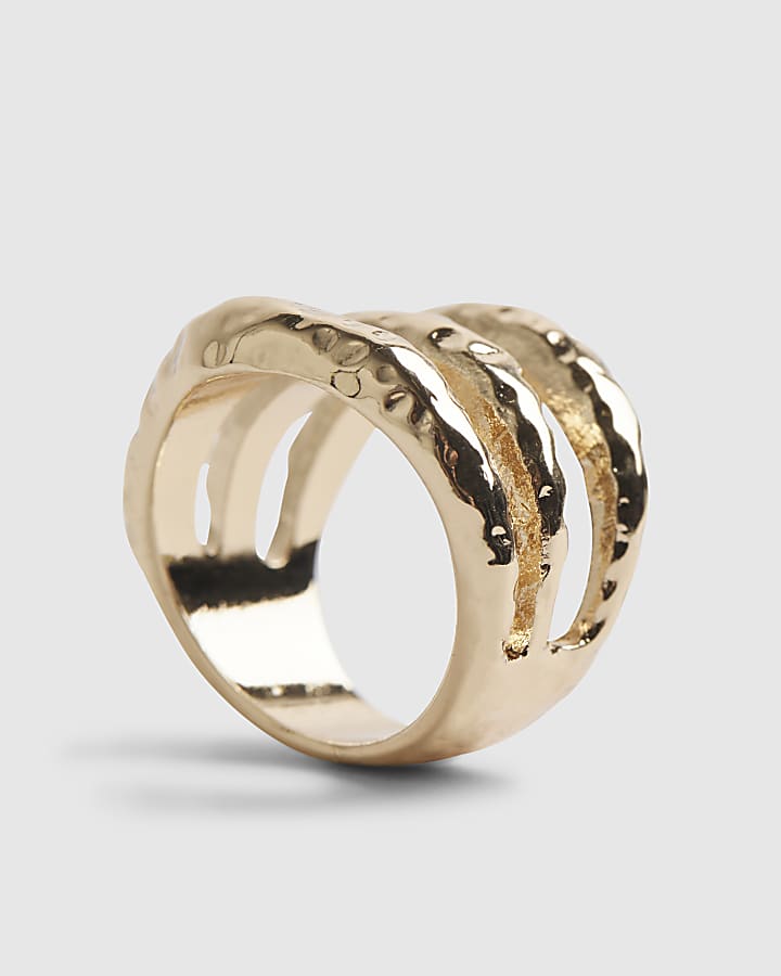 river island Gold Hammered Tiered Ring
