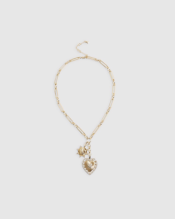 River Island Gold Heart And Star Pendant Necklace
