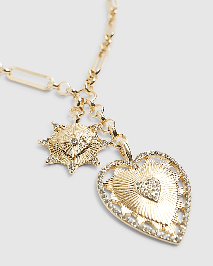 River Island Gold Heart And Star Pendant Necklace