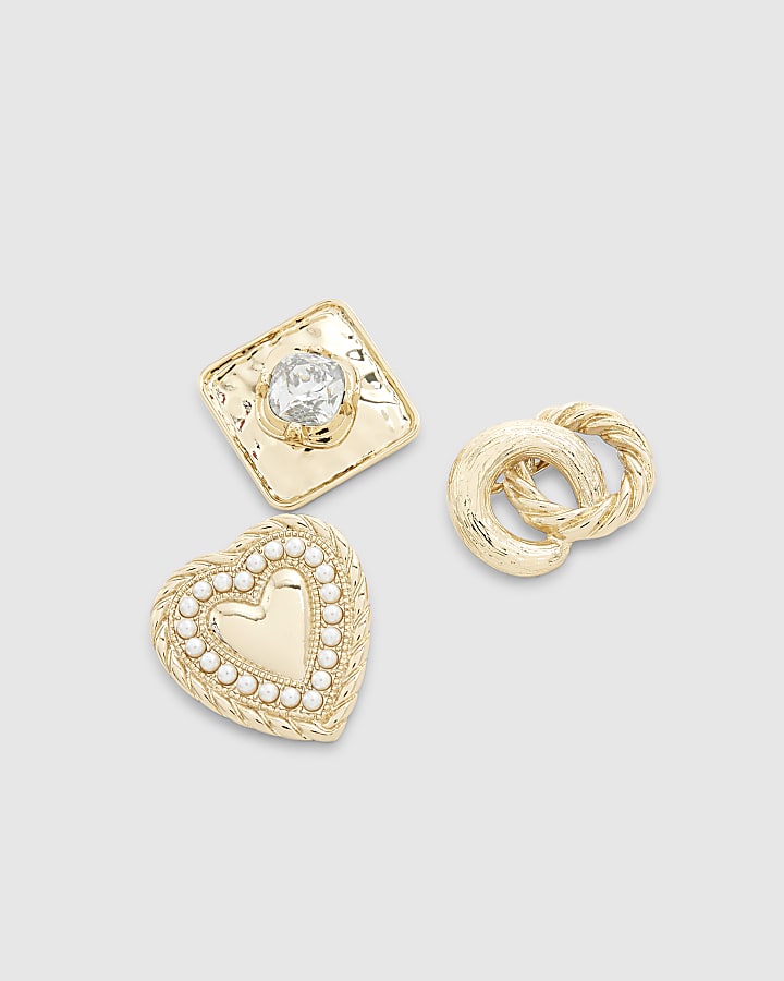 River Island Gold Heart Brooch Multipack