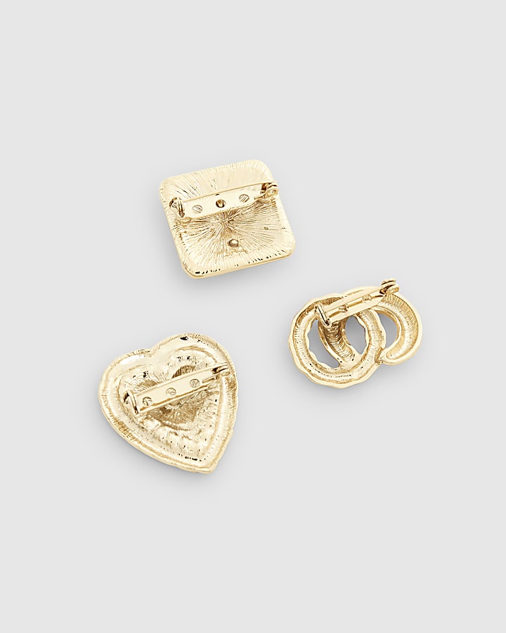 River Island Gold Heart Brooch Multipack