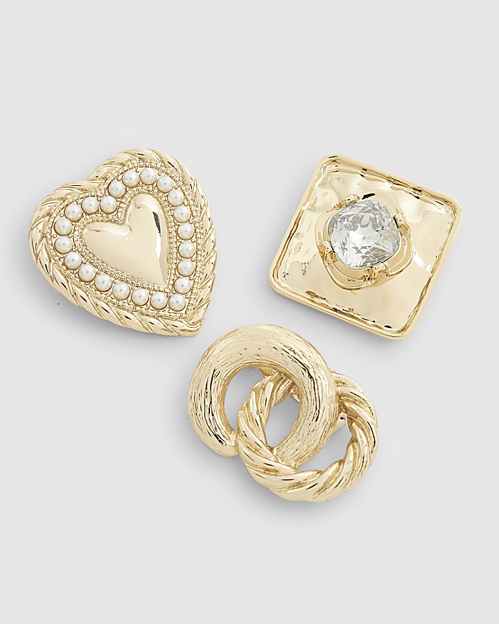 river island Gold Heart Brooch Multipack