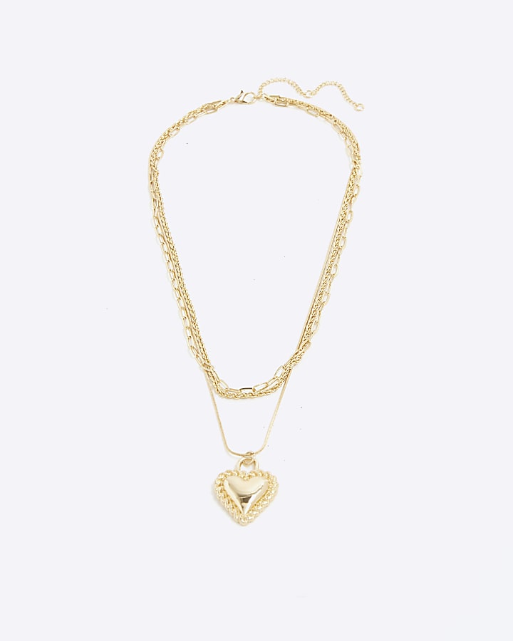 River Island Gold Heart Layered Necklace