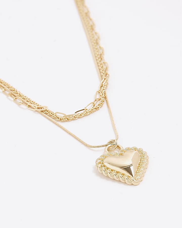 River Island Gold Heart Layered Necklace