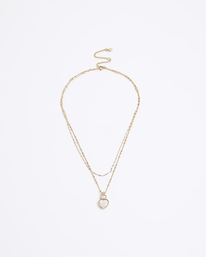 River Island Gold Heart Layered Necklace