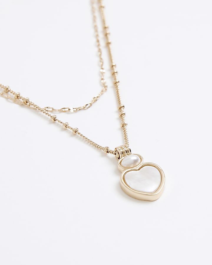 River Island Gold Heart Layered Necklace