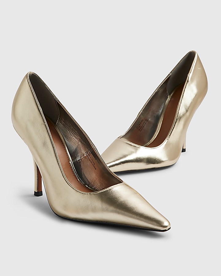 River Island Gold Heeled Court Shoes