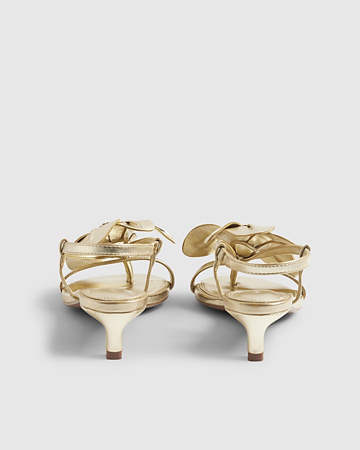 River Island Gold Kitten Heeled Flower Sandals