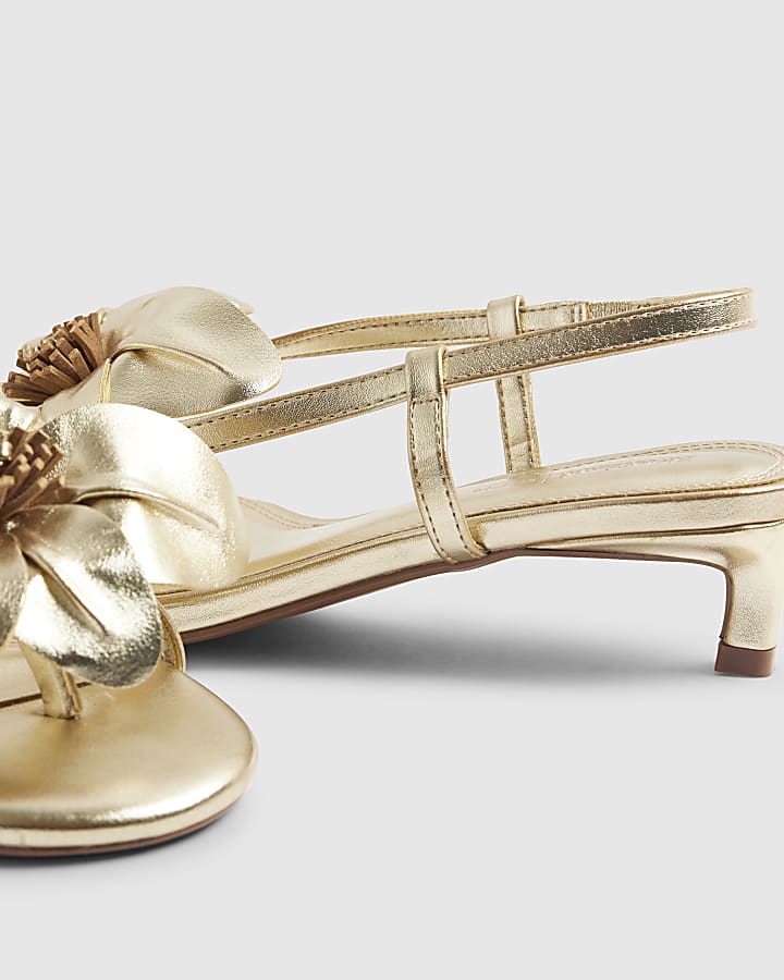 river island Gold Kitten Heeled Flower Sandals