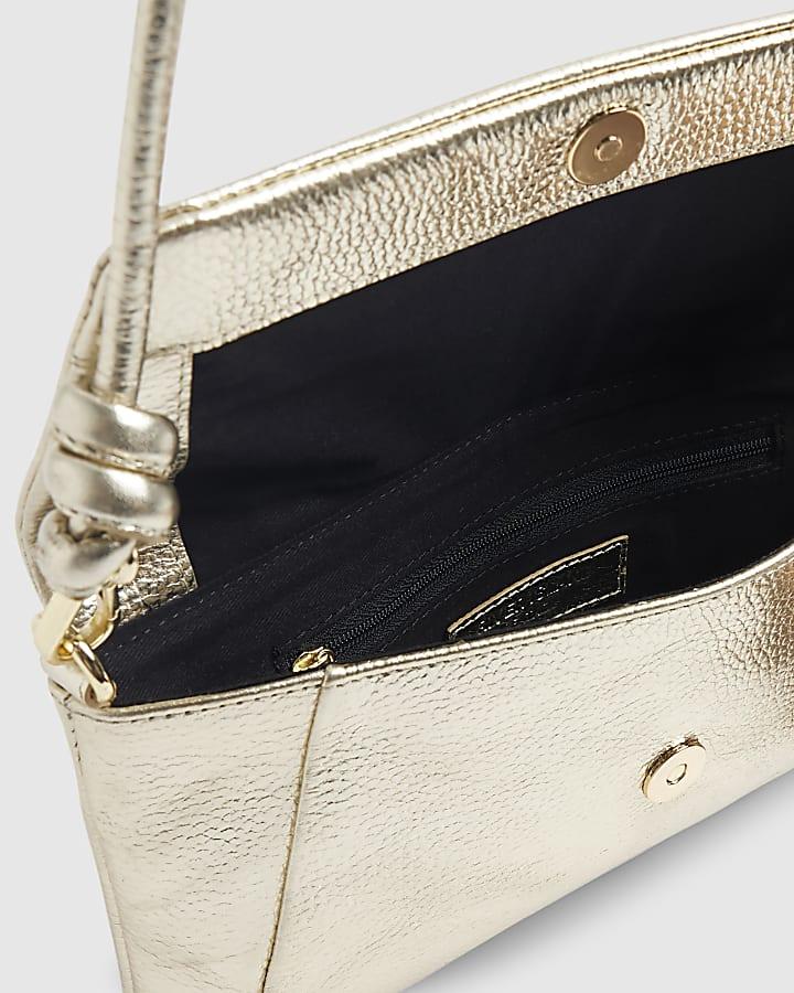 river island Gold Leather Knot Shoulder Bag