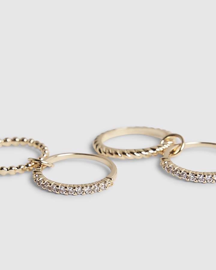 River Island Gold Linked Stack Rings Set