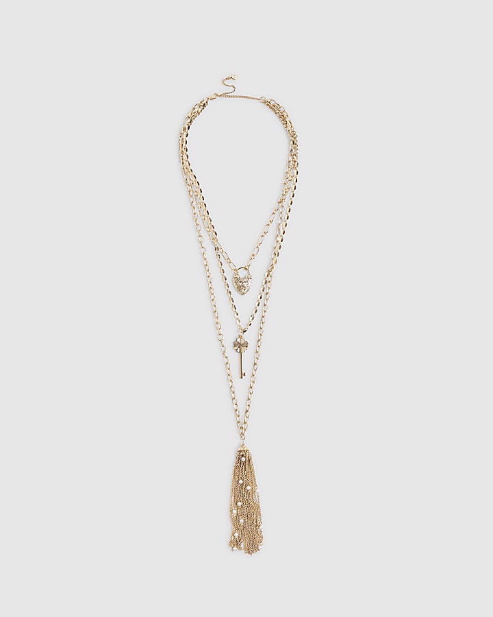 River Island Gold Lock And Key Lariat Necklace