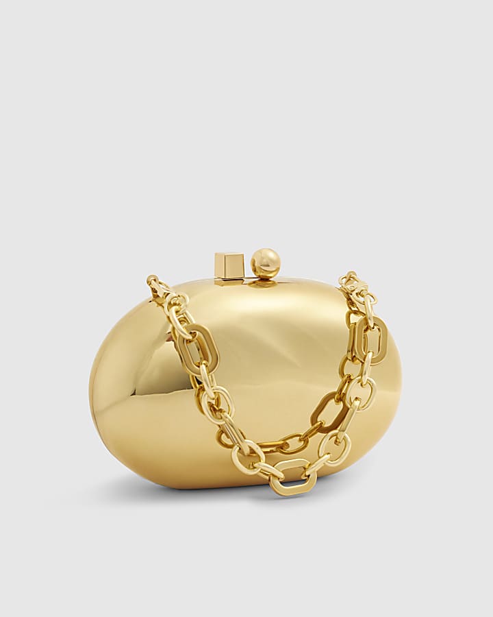 River Island Gold Metal Hard Shell Clutch Bag