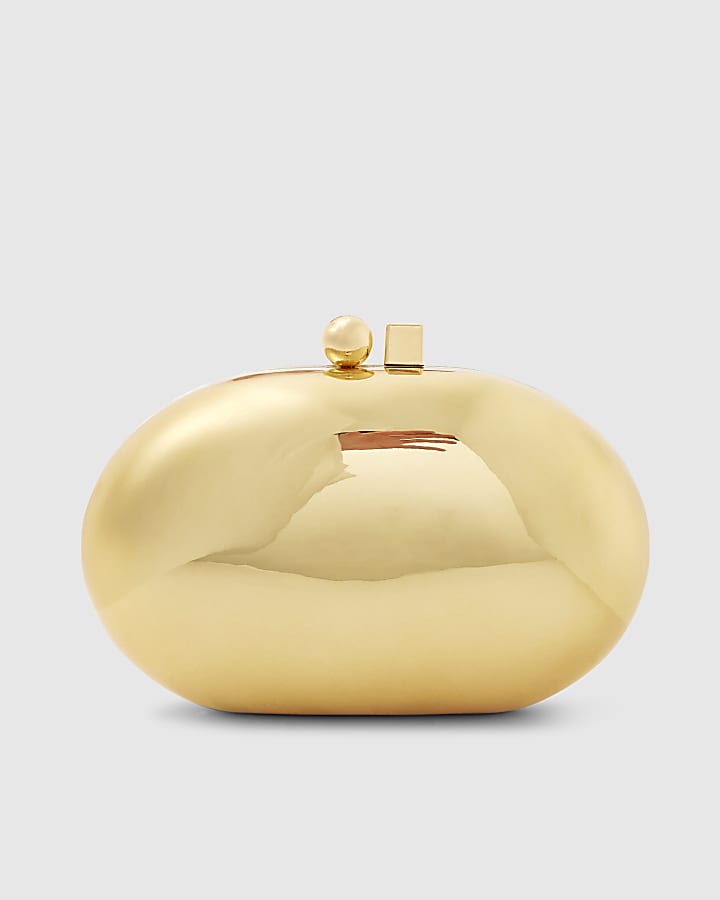 River Island Gold Metal Hard Shell Clutch Bag