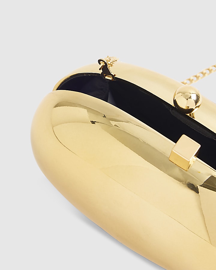 river island Gold Metal Hard Shell Clutch Bag