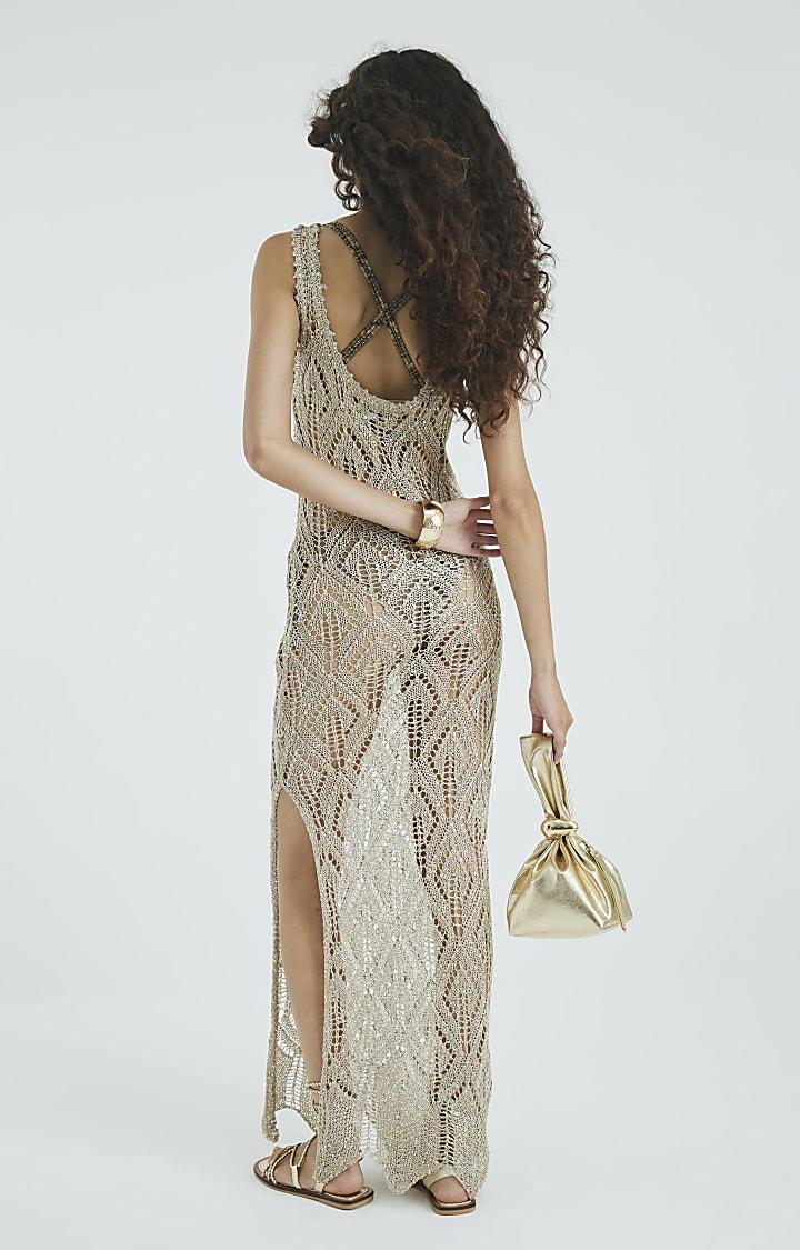 River Island Gold Metallic Knit Maxi Dress